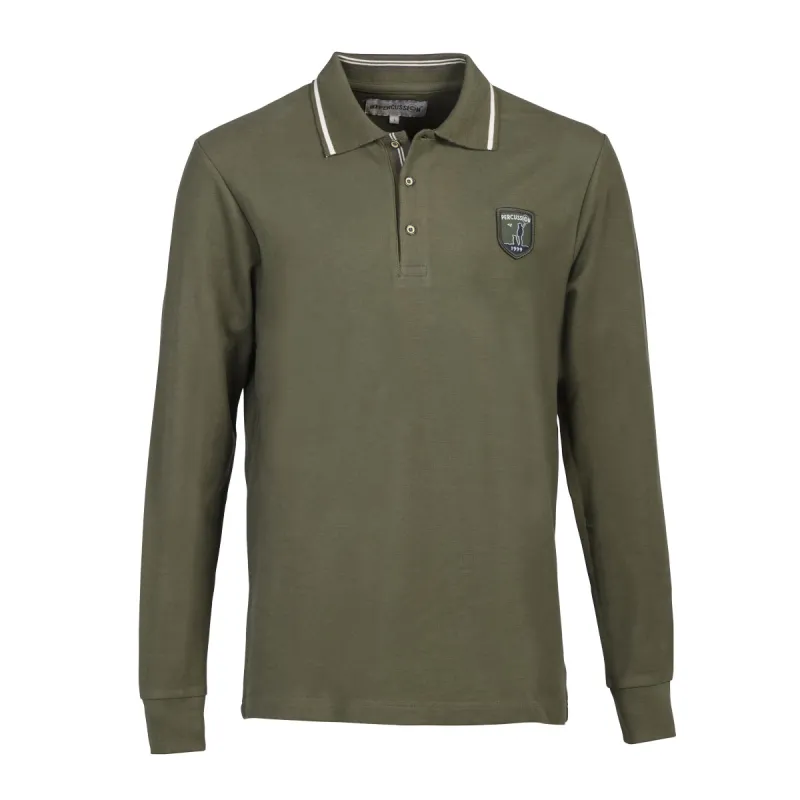 Polo manches longues Percussion brodé logo kaki
