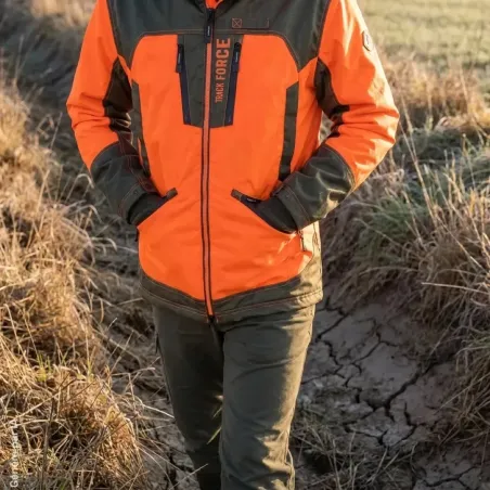 Veste Percussion Track Force orange imperméable | Ducatillon