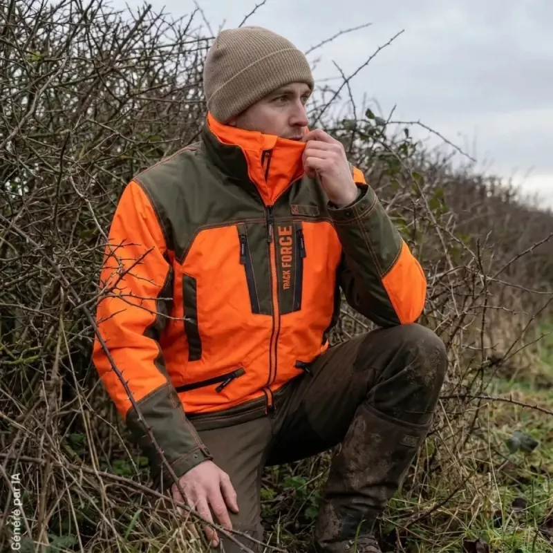Veste Percussion Track Force orange imperméable | Ducatillon