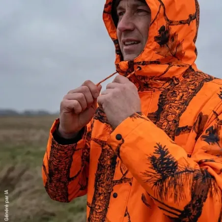 Manteau de Pluie Long Camouflage Orange - Étanche et Coupe-Vent