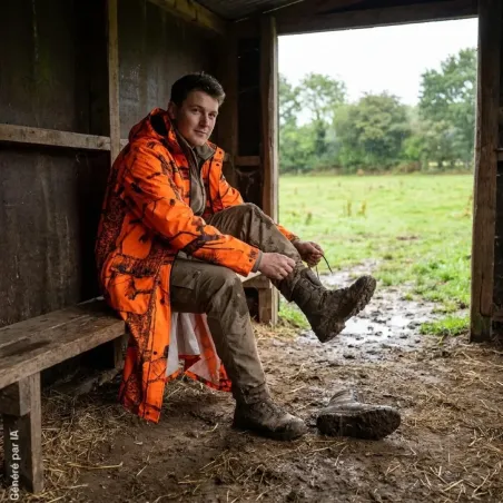 Manteau de Pluie Long Camouflage Orange - Étanche et Coupe-Vent