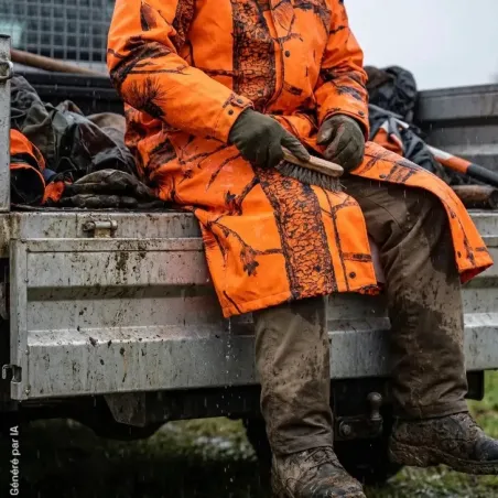 Manteau de Pluie Long Camouflage Orange - Étanche et Coupe-Vent