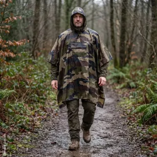 Poncho Camouflage CE avec Poche à Rabat - Polyester Imperméable