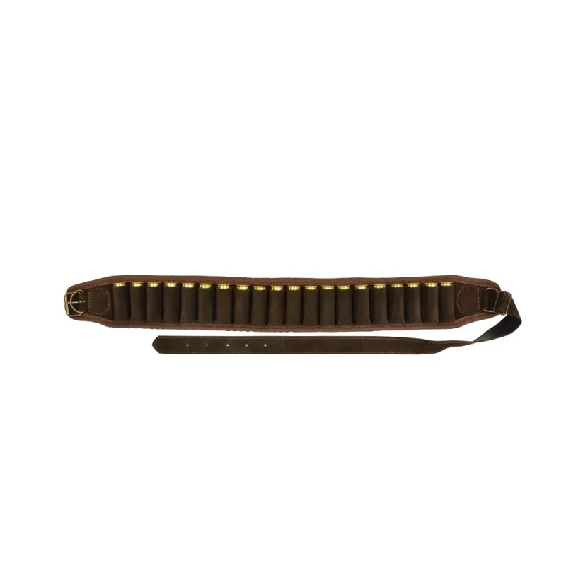 Cartouchière 20 balles cal 12-20 luxe croûte cuir buffle marron