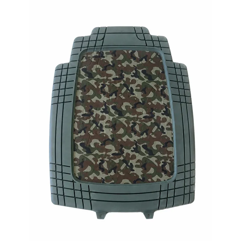 Lot de 4 Tapis de Voiture en Caoutchouc Synthétique - Résistants et Antidérapants - Motif Camo Kaki - 70 x 50 cm