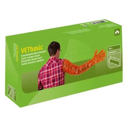 Lot de 100 gants de vêlage usage unique orange 90cm