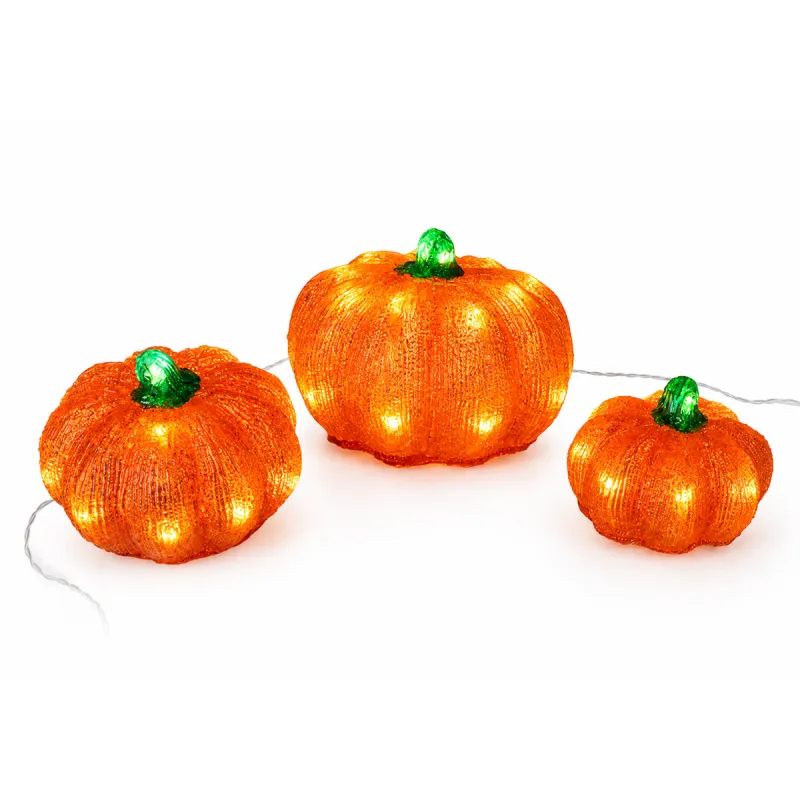 Set de 3 Citrouilles LED Blanc Chaud - Décoration Automnale Éclairage Intérieur/Extérieur