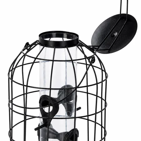 Mangeoire à Graines pour Oiseaux en Métal Noir - Suspension Incluse