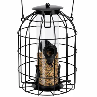 Mangeoire à Graines pour Oiseaux en Métal Noir - Suspension Incluse