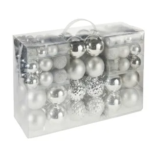 Lot de 100 Boules de Noël Argentées - Effets Brillant, Mat et Pailleté