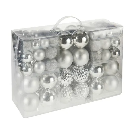 Lot de 100 Boules de Noël Argentées - Effets Brillant, Mat et Pailleté