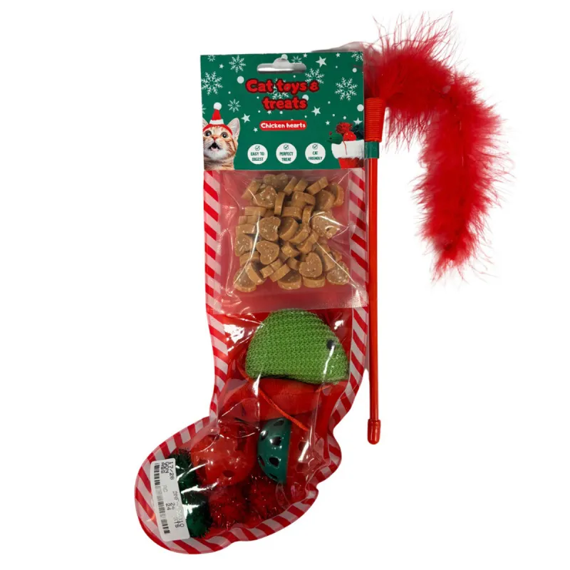 Chaussettes de Noël Festives pour Chat avec Friandises 