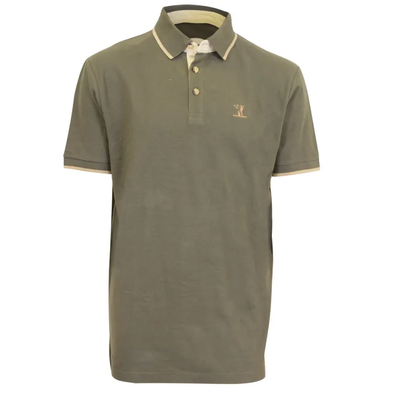 Polo brodé sanglier manches courtes coton piqué kaki
