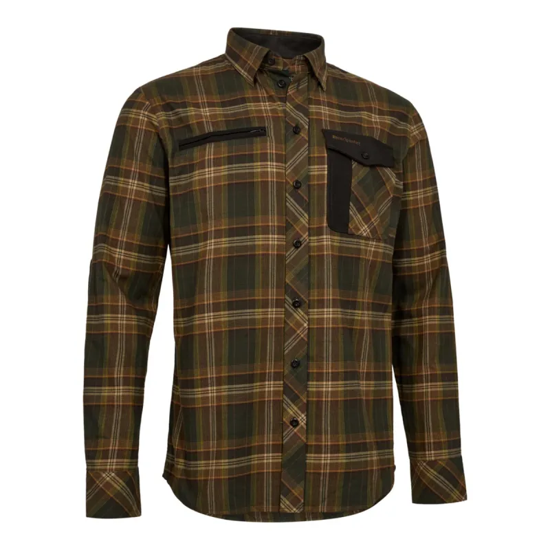 Chemise à carreaux Bennett vert avec détails en suédine