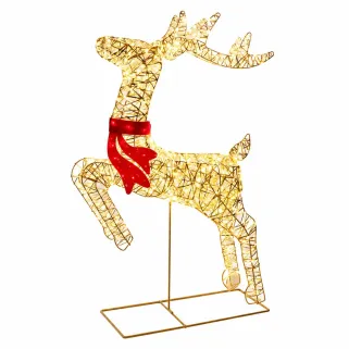 Renne Lumineux LED Doré avec Nœud Rouge - Décoration Noël Extérieure 50x88cm