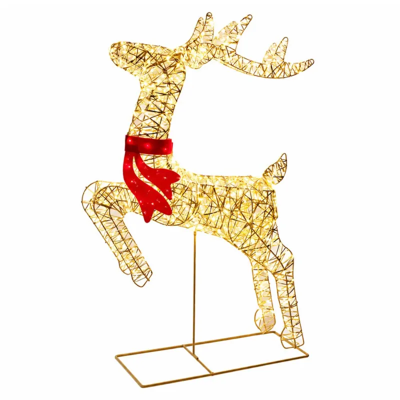 Renne Lumineux LED Doré avec Nœud Rouge - Décoration Noël Extérieure 50x88cm