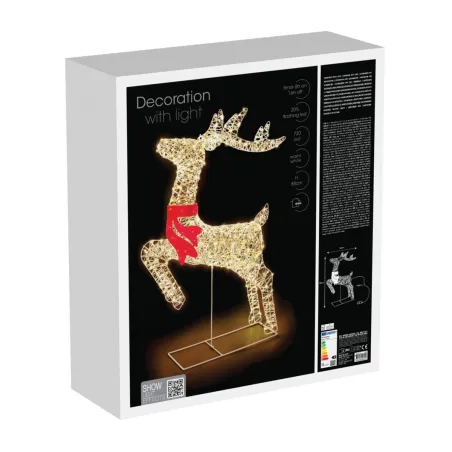 Renne Lumineux LED Doré avec Nœud Rouge - Décoration Noël Extérieure 50x88cm