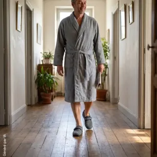 Chaussons Homme à Scratch Carn Gris - Made in France