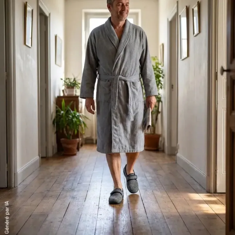 Chaussons Homme à Scratch Carn Gris - Made in France