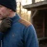 Pull Fox zippé bleu acrylique laine empiècements suédine