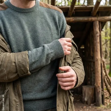 Pull col rond Verney Carron La Ligne Rocheval vert forêt