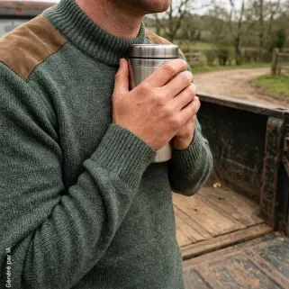 Pull col rond Verney Carron La Ligne Rocheval vert forêt