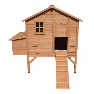 Poulailler en bois surélevé 140x90x135 cm - Espace confortable pour poules