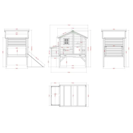 Poulailler en bois surélevé 140x90x135 cm - Espace confortable pour poules