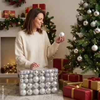 Lot de 100 Boules de Noël Argentées - Effets Brillant, Mat et Pailleté