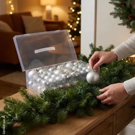 Lot de 100 Boules de Noël Argentées - Effets Brillant, Mat et Pailleté