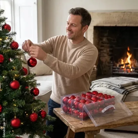 Lot de 100 Boules de Noël Rouges - Décoration Festive Variée