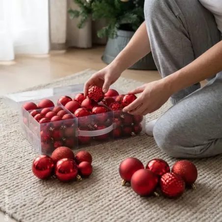 Lot de 100 Boules de Noël Rouges - Décoration Festive Variée