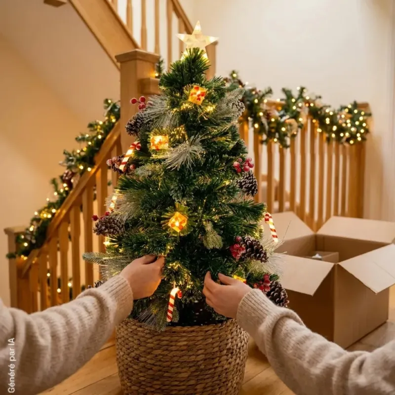 Sapin de Noël Éclairage Fibre Optique 90 cm - Blanc Chaud