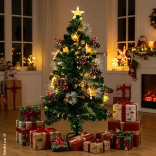Sapin de Noël Éclairage Fibre Optique 120 cm - Blanc Chaud