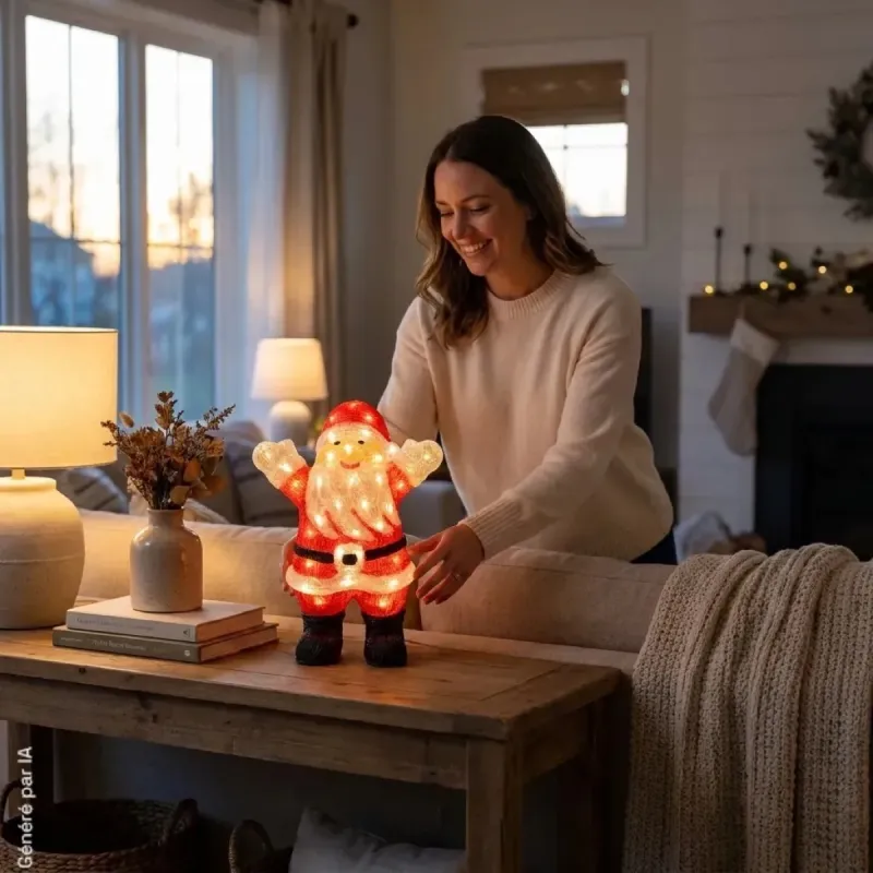 Décoration Père Noël Lumineux en Acrylique - 50 LED Blanches