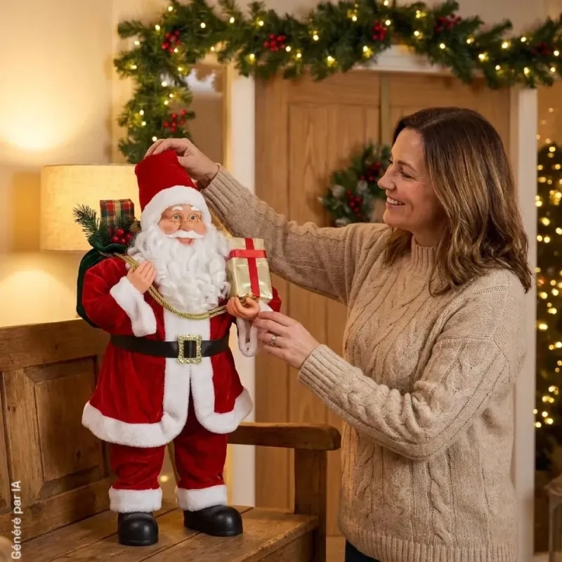 Décoration Père Noël Debout 80 cm avec Cadeau - Rouge