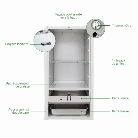 Fumoir Peetz 75 cm en acier aluminisé chaud et froid