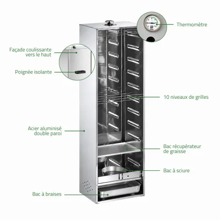 Fumoir Peetz viande et poisson 120 cm acier aluminisé | Ducatillon