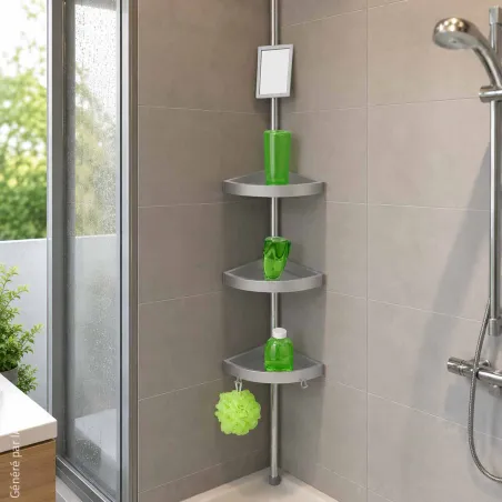 Etagère de douche télescopique acier inoxydable 3 tablettes d'angle