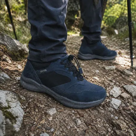 Baskets Duru cuir bleu marine imperméables fermeture élastique