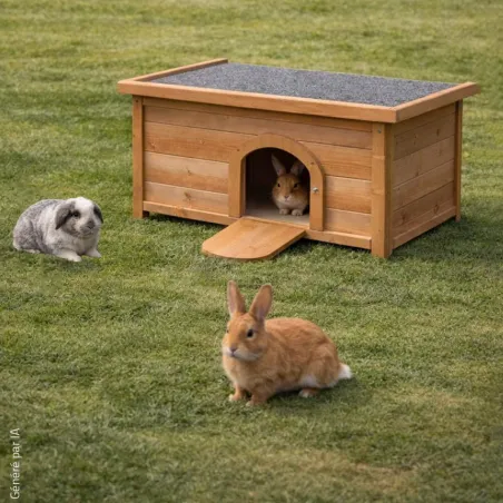 Clapier à lapin en bois toit en asphalte