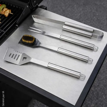 Mallette 4 ustensiles barbecue en acier inoxydable - Kit complet pour grillades