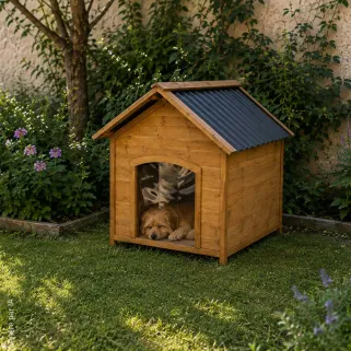 Niche chien en bois toit type chalet taille S 71 x 77 x 76 cm