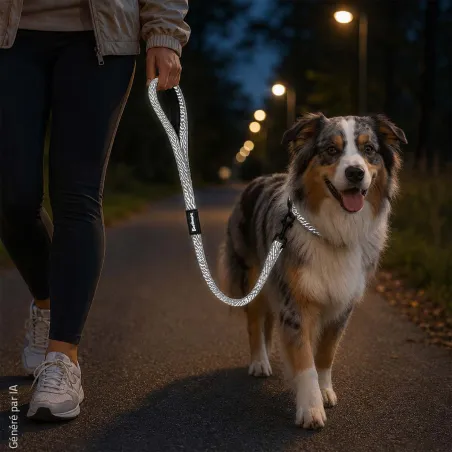 Laisse pour chien avec poignée réfléchissante - Gris 100 cm