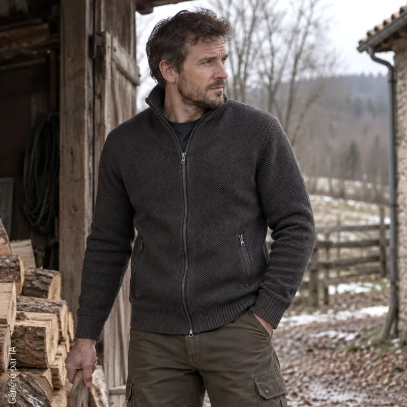 Gilet homme Galéo vert zippé avec doublure en micropolaire