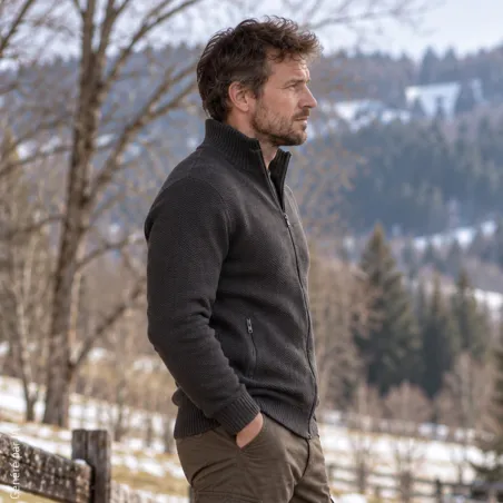 Gilet homme Galéo vert zippé avec doublure en micropolaire