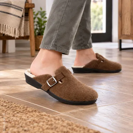 Chaussons Mules Opaline Marron pour Femme - Sabot Confortable