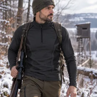 Base Layer Noir Col Zippé - Chasse Hivernale