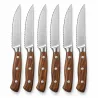 6 Couteaux Steak Inox 3cr14 22cm Lame Dentelée Effet Bois