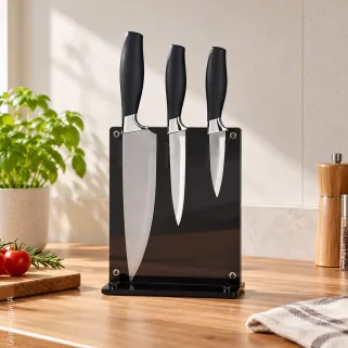 Set de 3 lames sur support acrylique noir - Lames inox 2Cr14